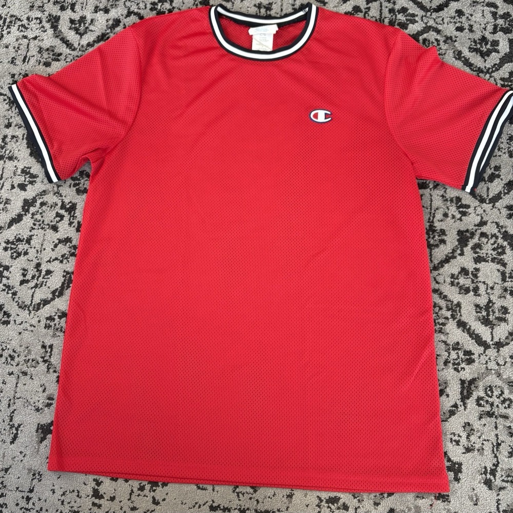 VTG champion mens size medium football jersey solid logo Mesh Shirt Red